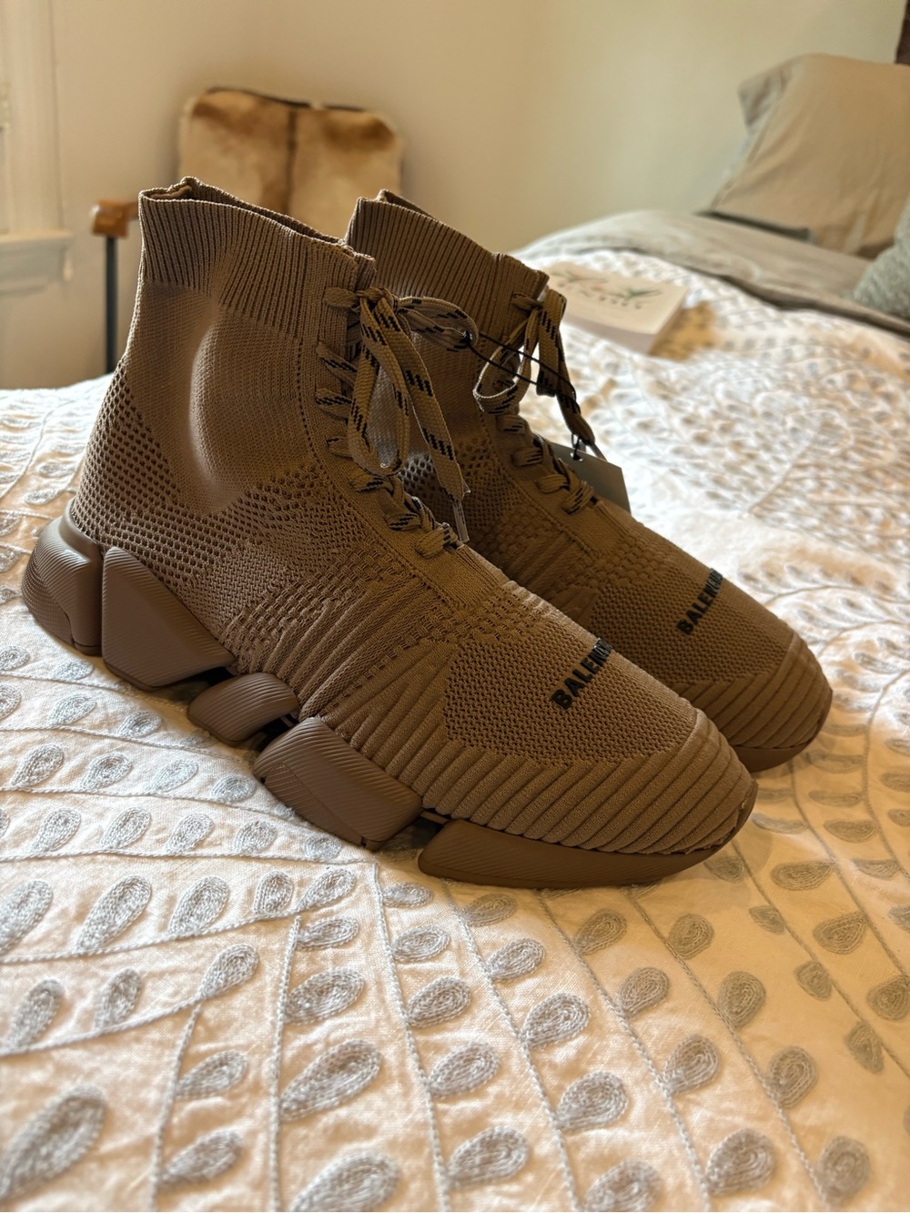 NWT Balenciaga Brown Knit High-Top Speed Trainer Sneakers